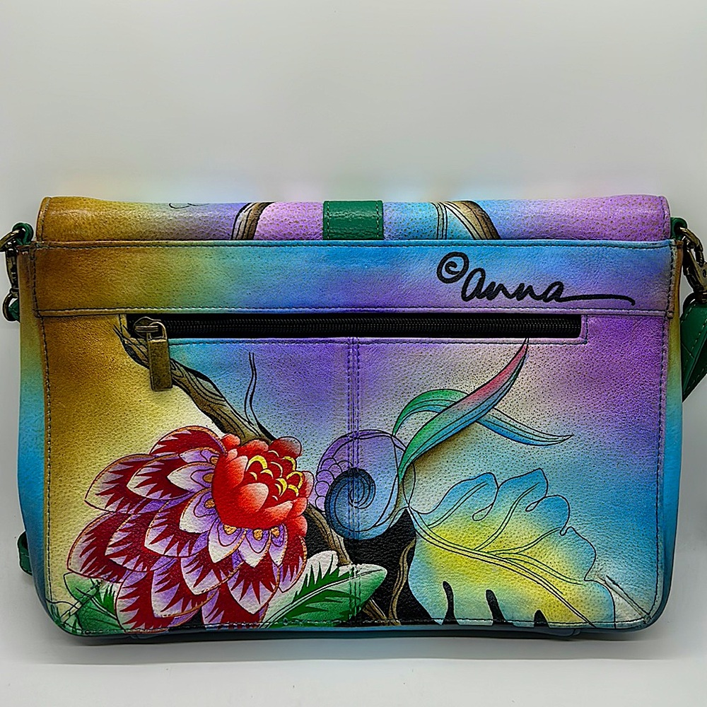 Anuschka Anna Vividly Colorful Hand Painted Floral Shoulder Bag Purse 🌺🌺 - Picture 2 of 7